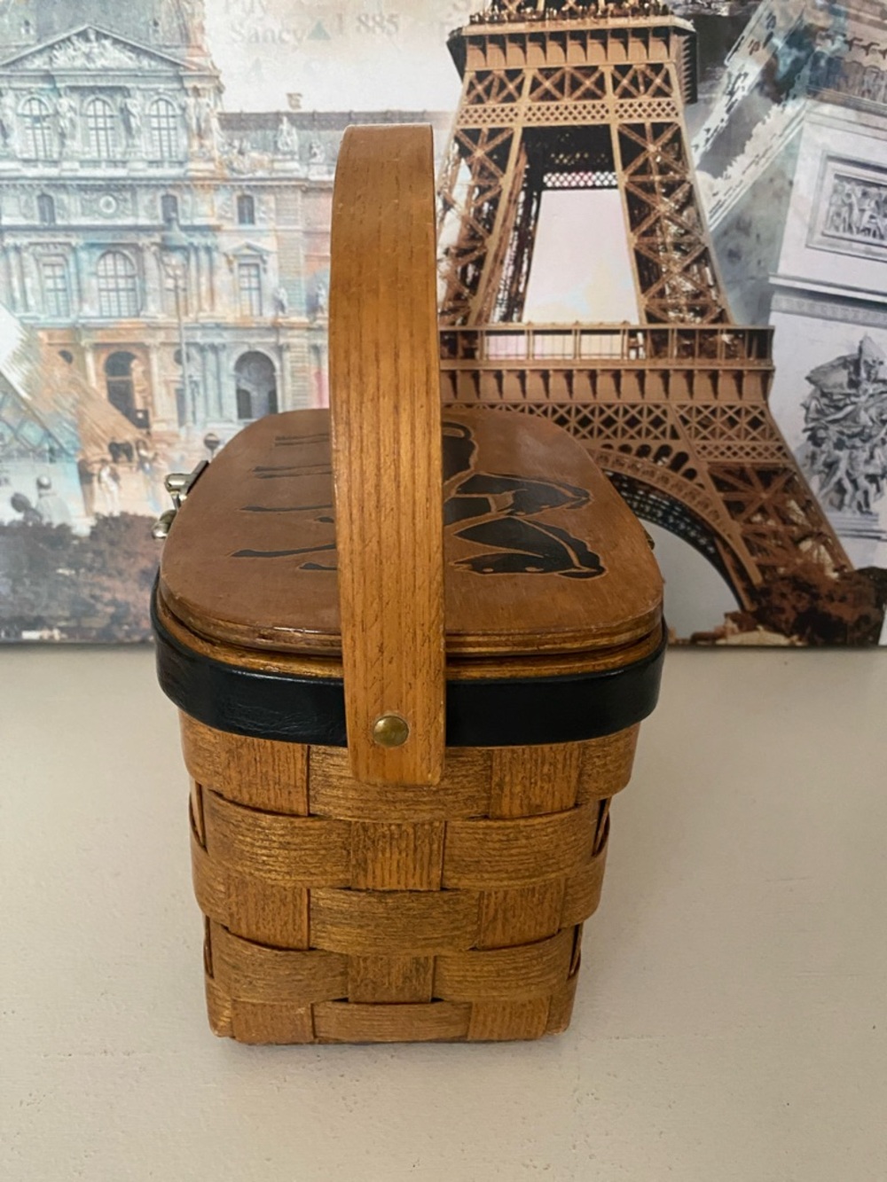 Vintage Caro Nan Wooden Handled Basket Purse Horse Western Derby Equestrian - Picture 3 of 8